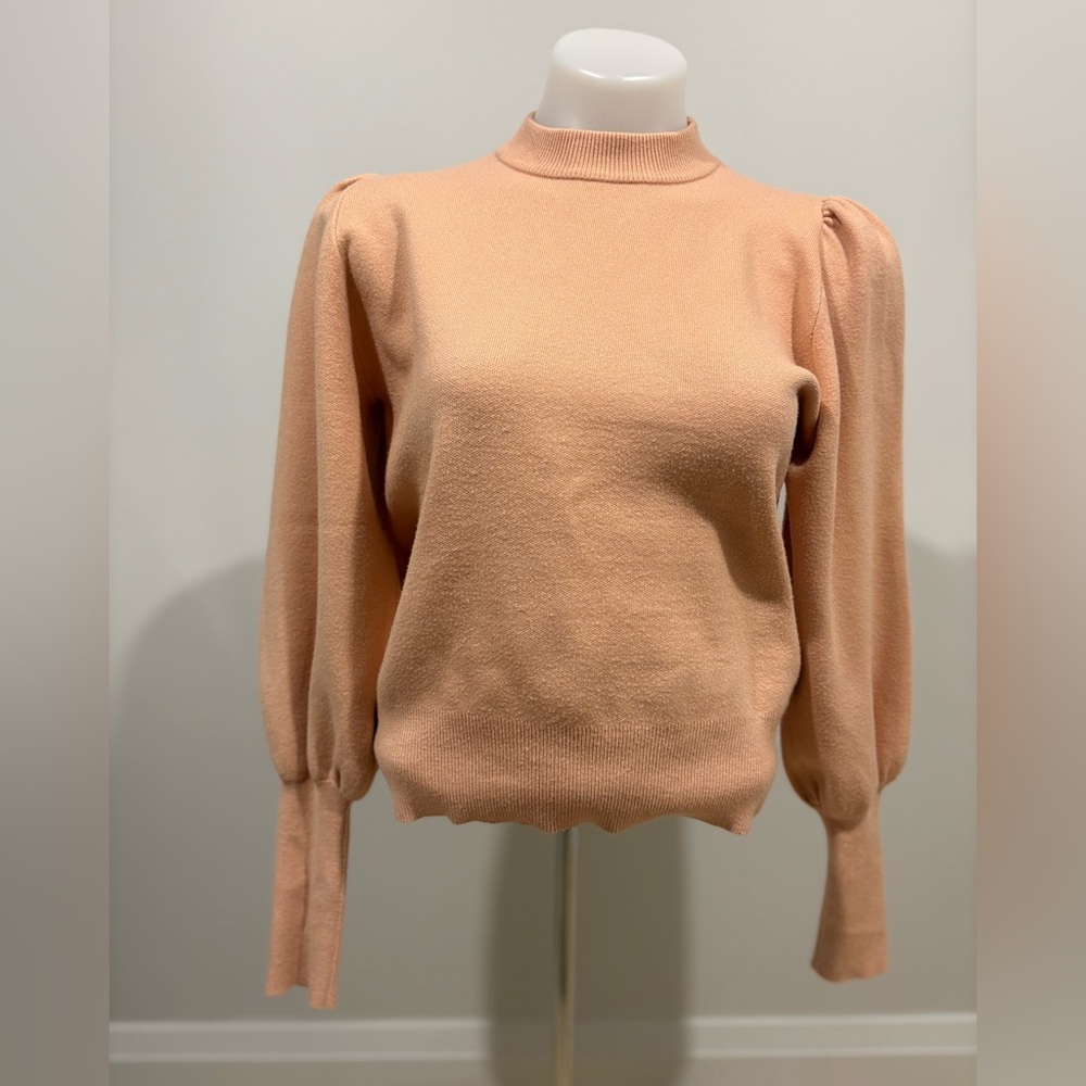 Women's Peach Puff Mock Neck Puff-Sleeve Sweater